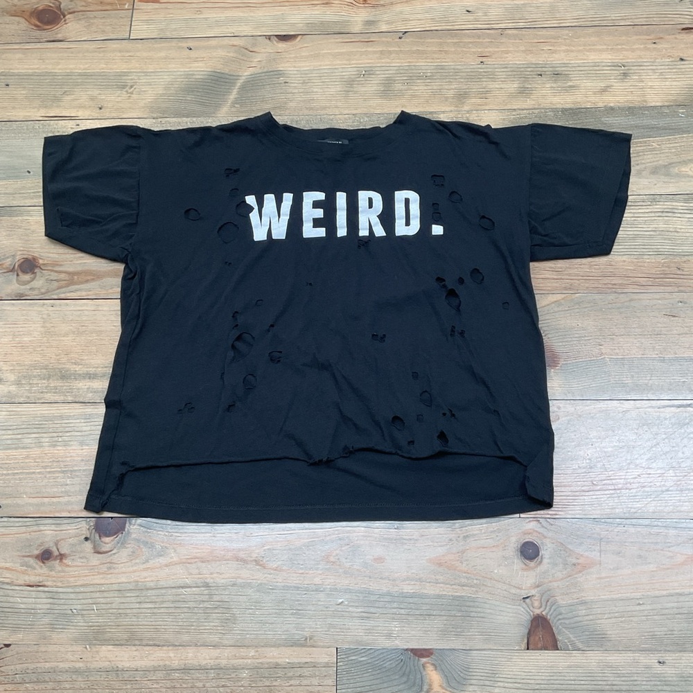 BLACK DISTRESSED GRAPHIC TEE “WEIRD”